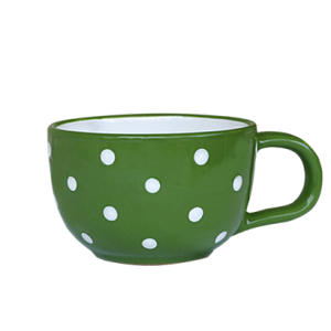 Teás csésze 3,8 dl, sötétzöld-fehér pöttyös